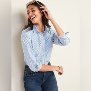 Old Navy Relaxed Printed Classic Shirt for Women Size XS Blue White Plaid